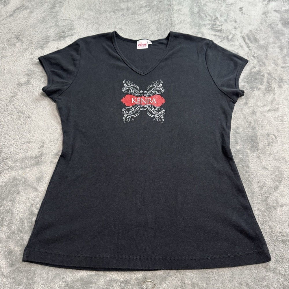 VTG Y2K Verve Kenra Volume Spray Baby Tee Style Promo Shirt Womens M Grunge Goth